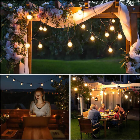 Guirnalda Guía Luces Vintage X25 + 2 Rep 7,62m Jardín Blanco