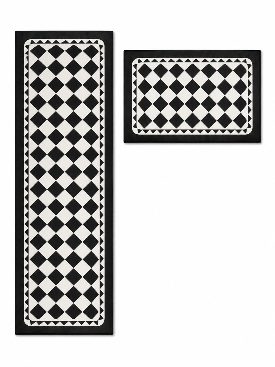 ALFOMBRA DE COCINA DAMERO - NEGRO 