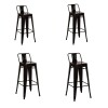 Taburete Tolix Pack 4 unidades En Metal Con Respaldo Negro