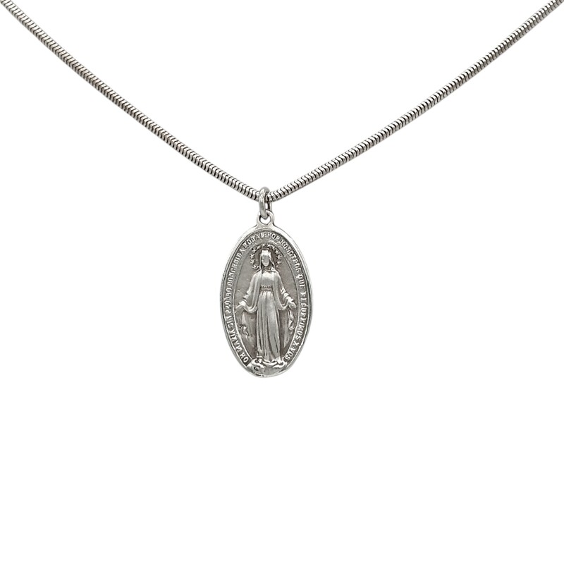 Dije Medalla Virgen Milagrosa-Plata 925 quemada-Sin piedra-CP3008 sinpiedra