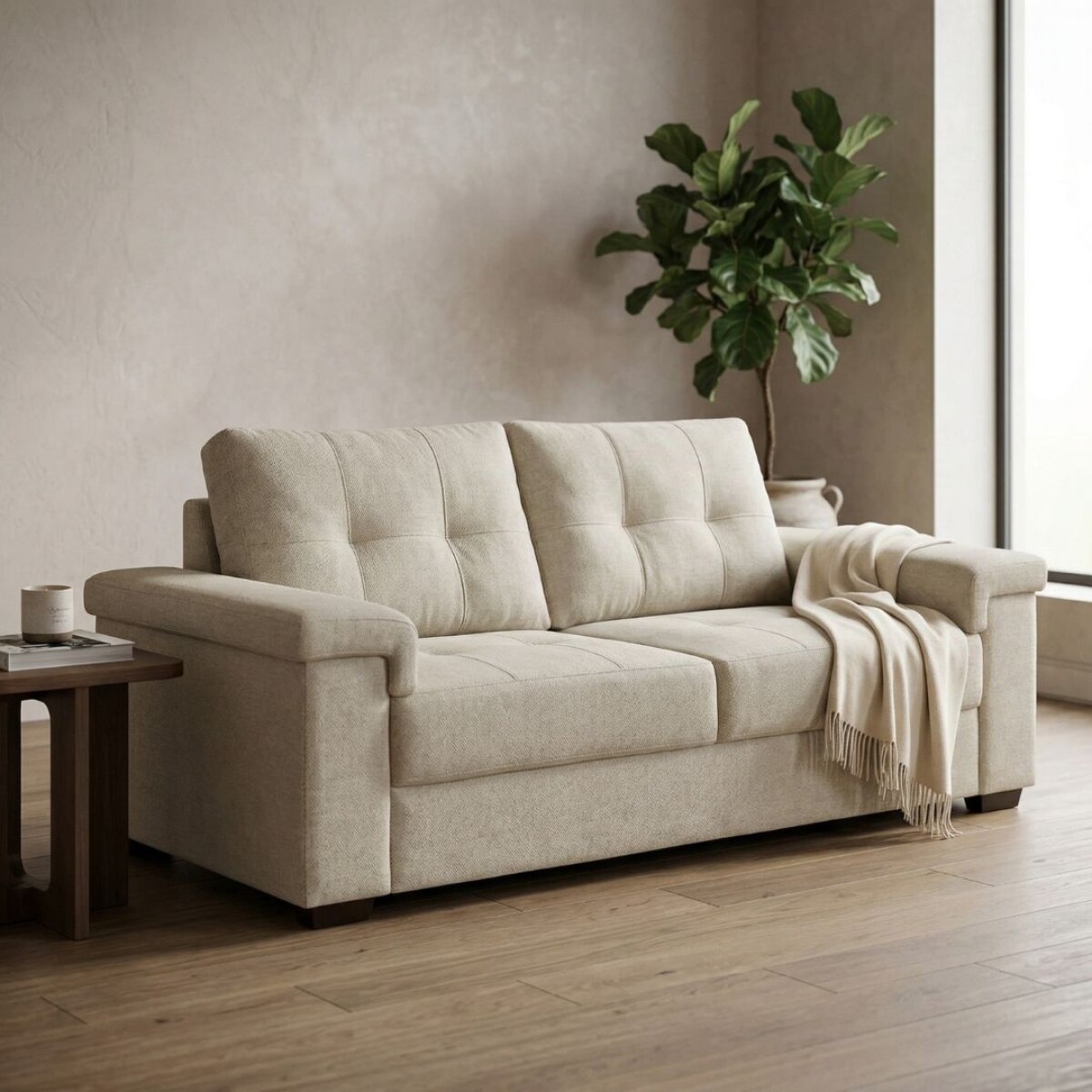 Sillón 3 Cuerpos en tela de Lino - Palazio - Beige 