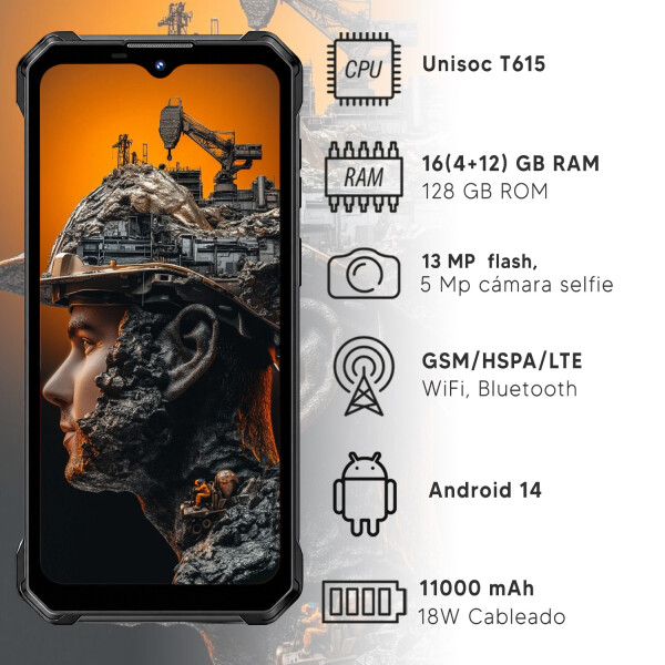 Celular De Trabajo Oukitel Wp53s 16(4+12)gb 128gb 4g Resistente CEL OUKITEL WP53S 4/128GB NEGRO