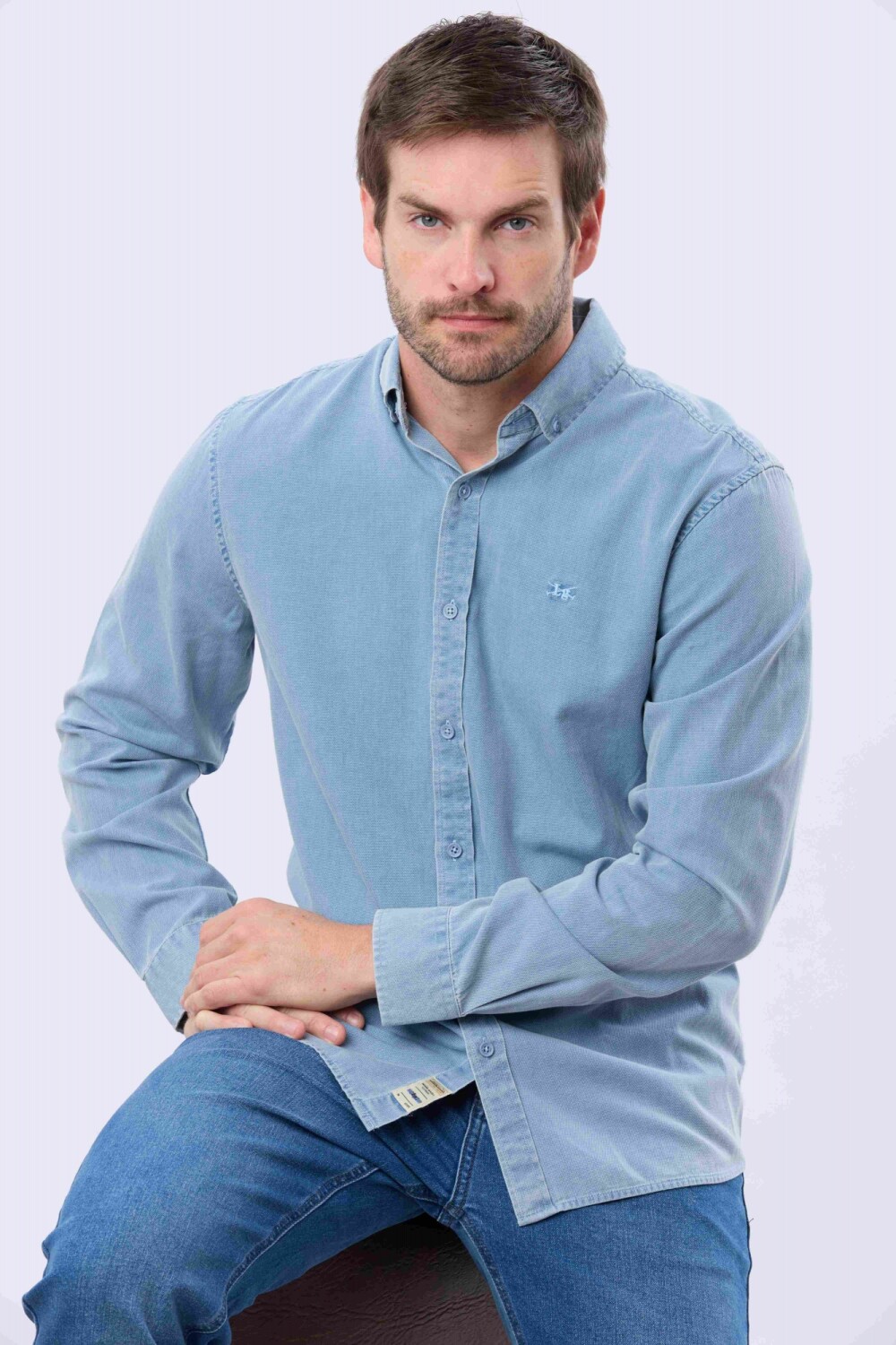 CAMISA LISA LAVADA Celeste