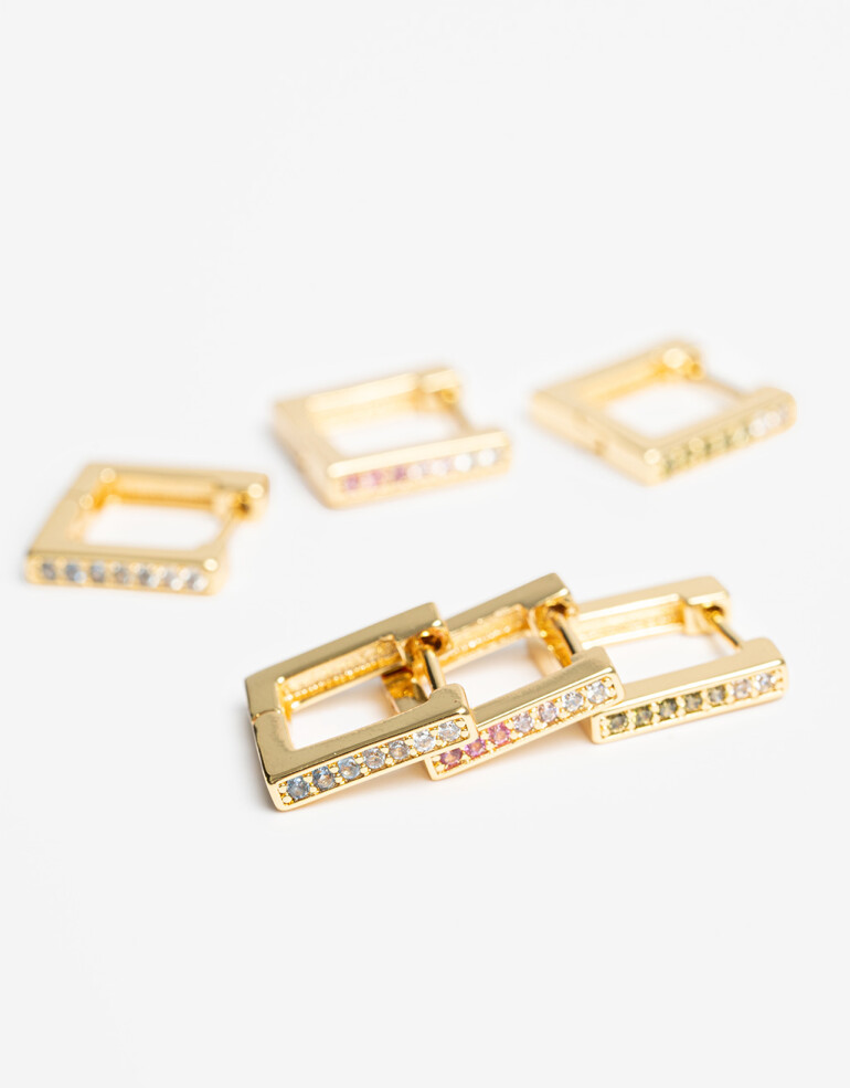 Aros Argollas Set Cubic zirconia Set De Argollas Cuadradas Cubic Zirconia - Dorado