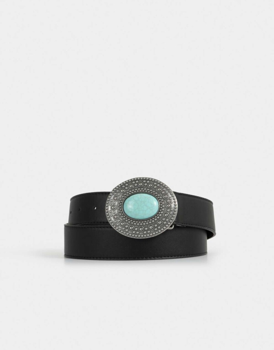 Cinturón Con Hebilla Ovalada - Negro 