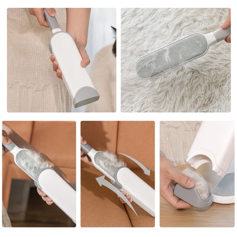 Cepillo Quita Pelos Mascotas Autolimpiante Reutilizable Blanco Con Gris Cepillo Quita Pelos Mascotas Autolimpiante Reutilizable Blanco Con Gris