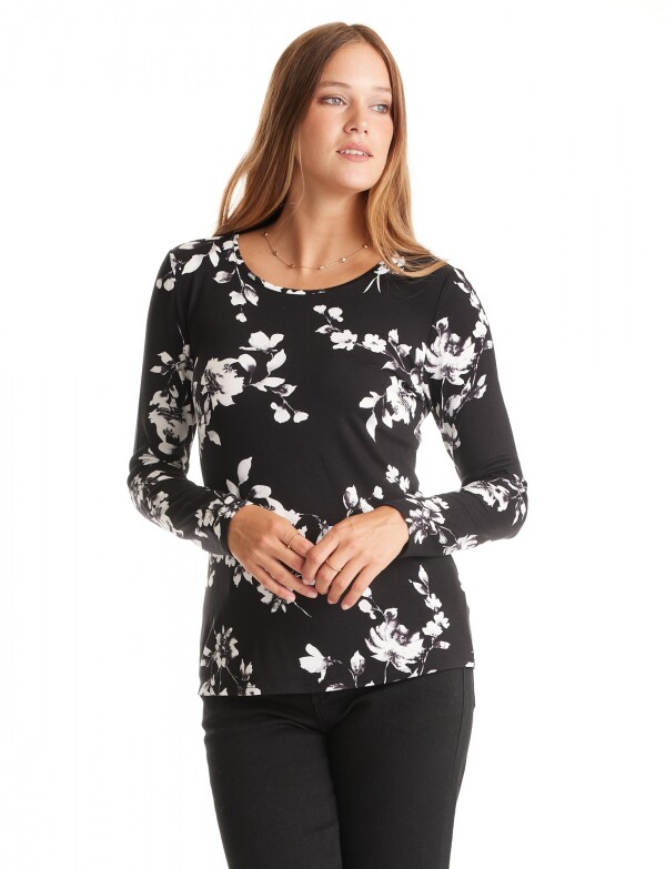 Remera Flores NEGRO/BLANCO