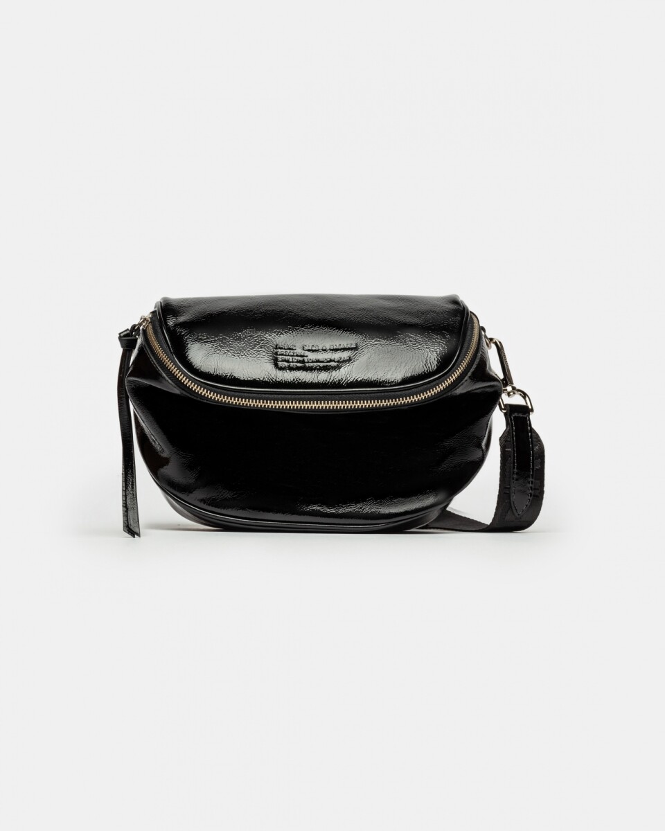Bandolera Soft En Cuero Charol Arrugado - Negro 