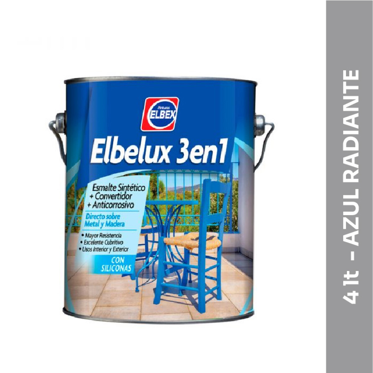 Esmalte Brillante Elbelux 3 en 1 - 4 lt - Azul Radiante 