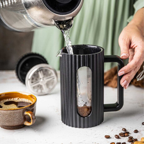 Cafetera prensa manual con embolo facetada - 600ml Negro