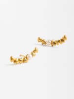 Pendientes Con Corazones Y Perlas De Agua Dulce - Plata De Ley 925 dorado