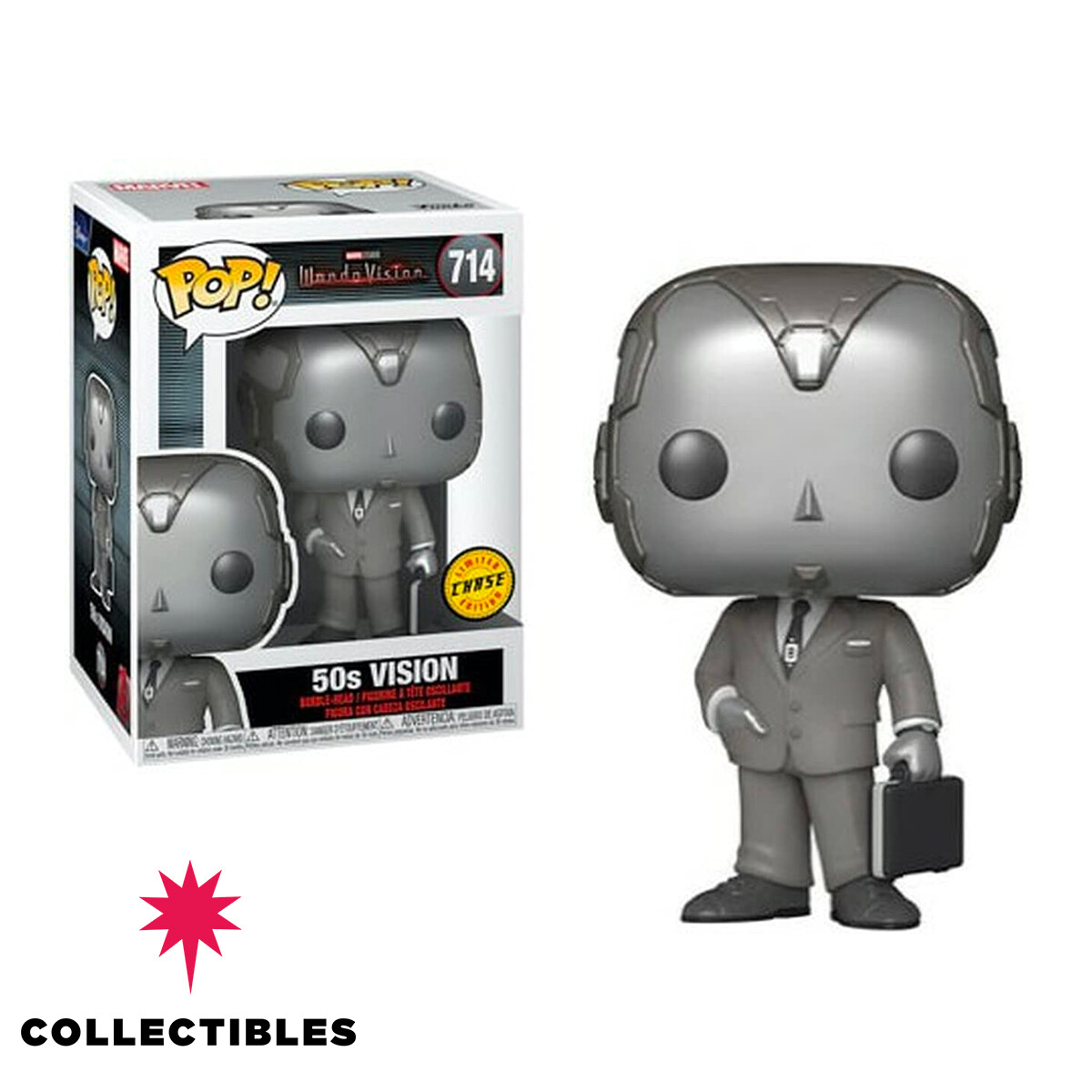Funko Pop! WandaVision - Vision 50s Black and White Chase Figure with Robot/Andriod Head 