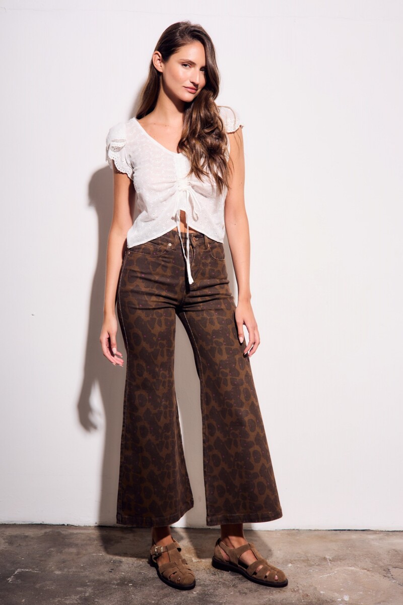 Jean Flared Wide Leg Estampado Chocolate