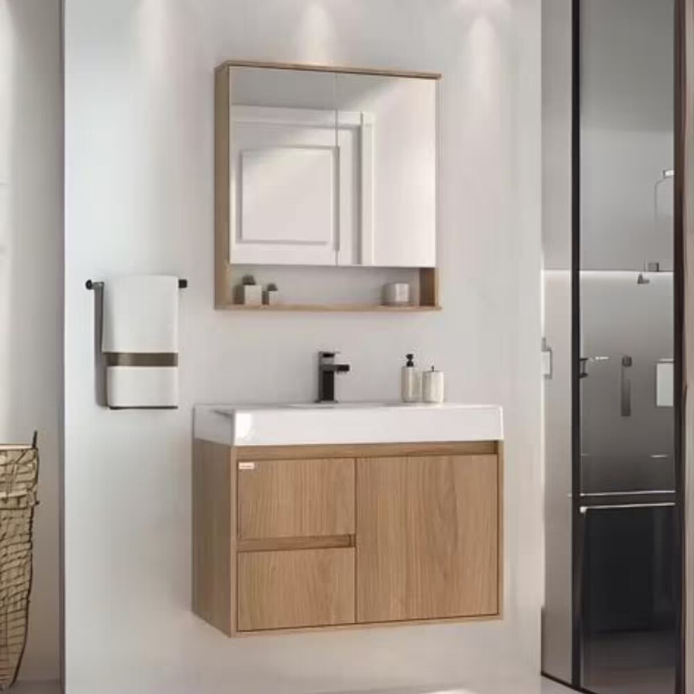 Mueble De Baño Suspendido Nicole 78 Cm Mesada y bacha embutida en resina natural Mueble De Baño Suspendido Nicole 78 Cm Mesada Y Bacha Embutida En Resina Natural