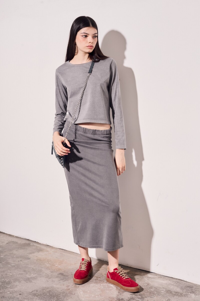 Falda Lavada Tajo Gris Oscuro
