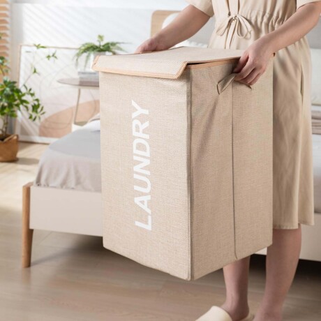 Cesto Canasto Plegable de Tela p/Lavandería Hogar Laundry Beige