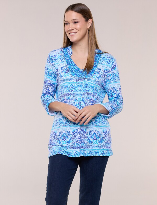 Remera Estampada Manga 3/4 Roll-up AZUL/MULTI