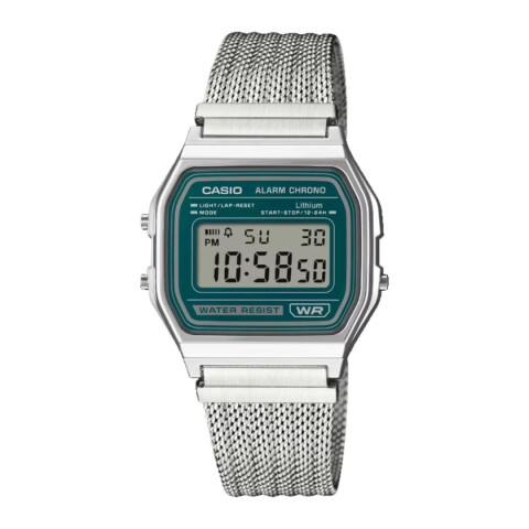 Reloj Casio Retro A158WEM 3DF Unisex con correa de acero milanesa Plateado