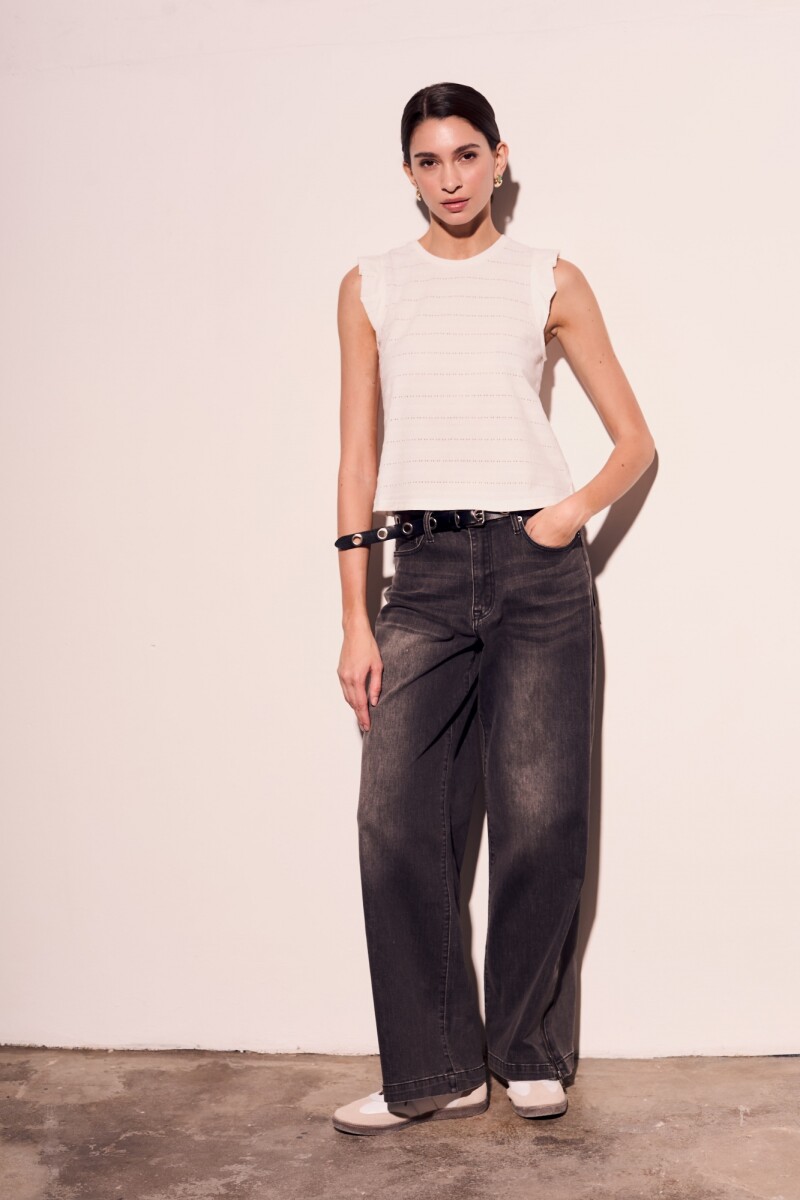 Remera Texturada Manga Tablitas Blanco