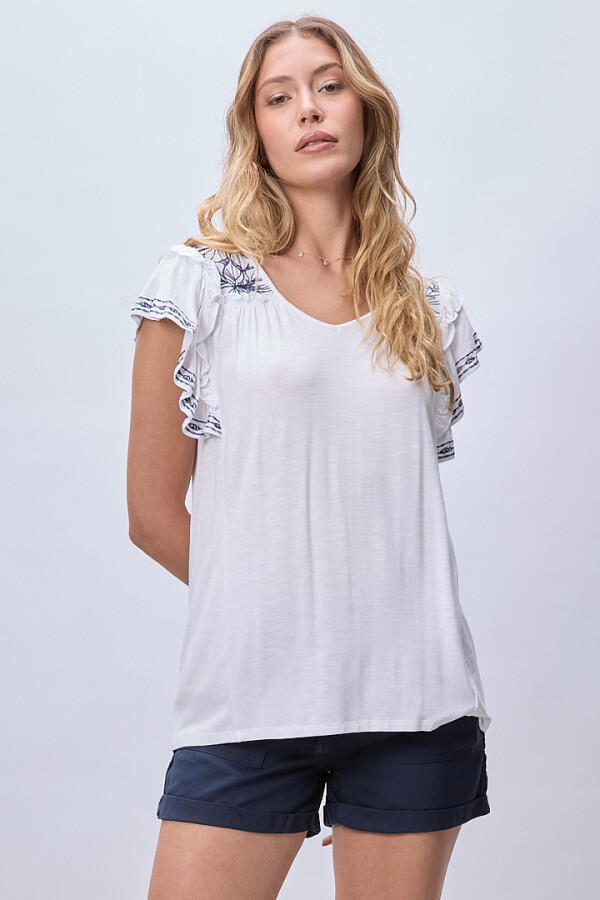 Blusa Bordada BLANCO/AZUL