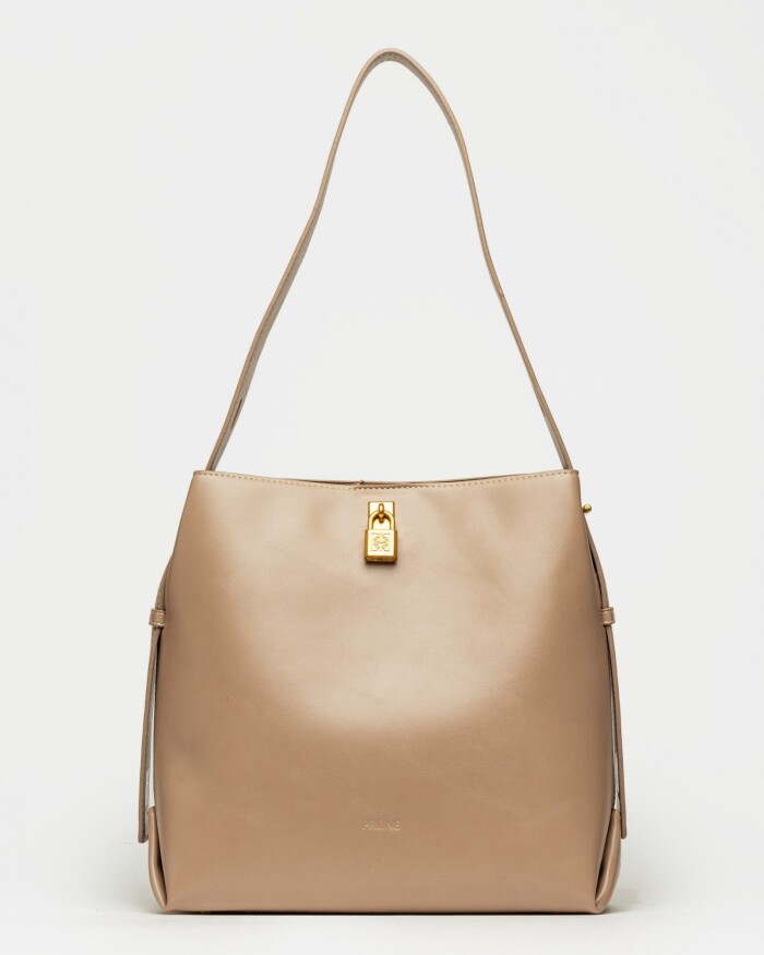 Bolso The Lock en efecto cuero liso Taupe