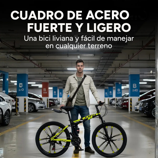 Bicicleta JJFH Rod 26 Doble Suspensión Plegable Freno Disco Color Amarillo Fluor