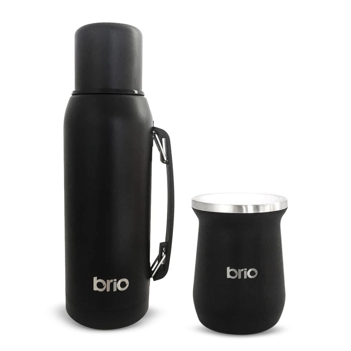 Set De Termo 1 Litro Y Mate Diseño Clásico brio Acero Inox - Negro 