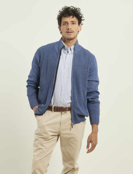 Cardigan Punto Harrington Label Azul Piedra