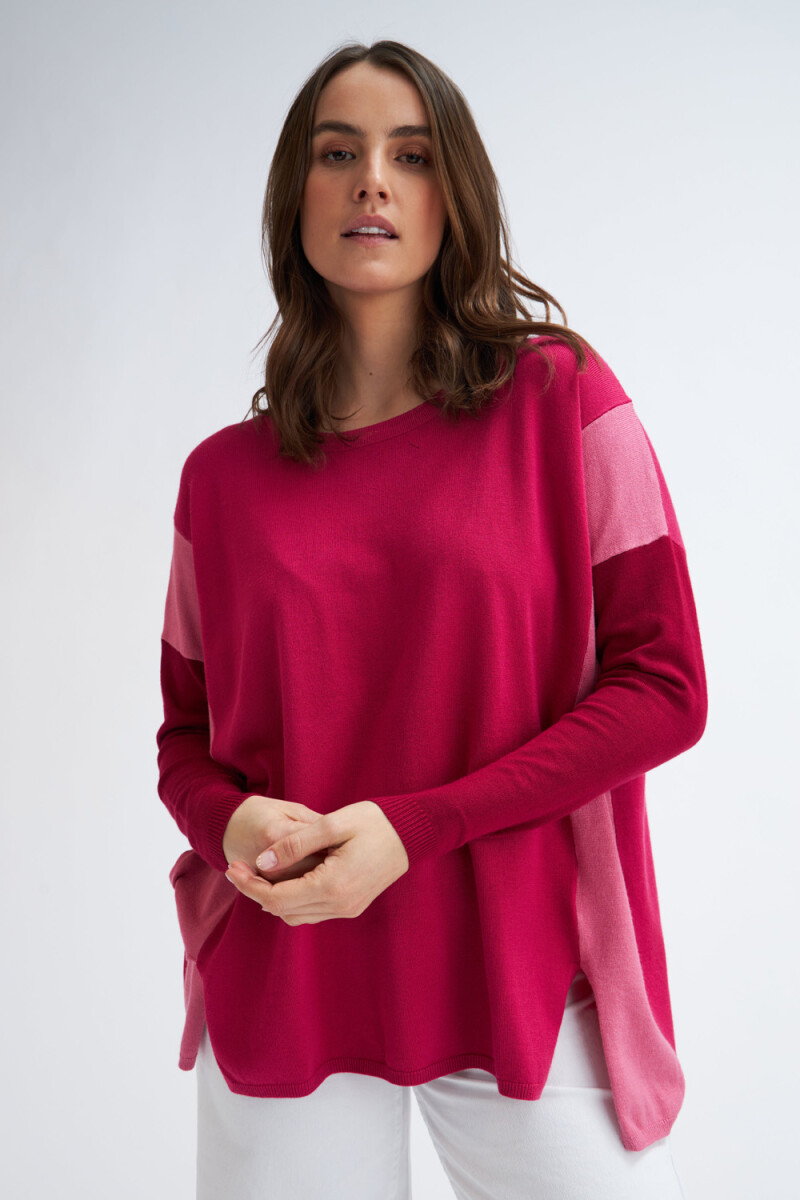 Sweater de punto combinado Fucsia