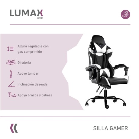 Silla Gamer Lumax Modelo ROM Negro/Blanco