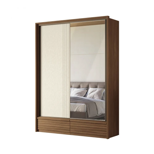 Ropero Demócrata 2 Puertas Corredizas y Espejo - Linea Fit Marrón/Arena
