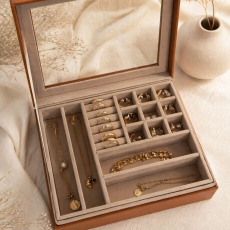 Joyero con visor y 2 pisos - 23x19x9cm Marron