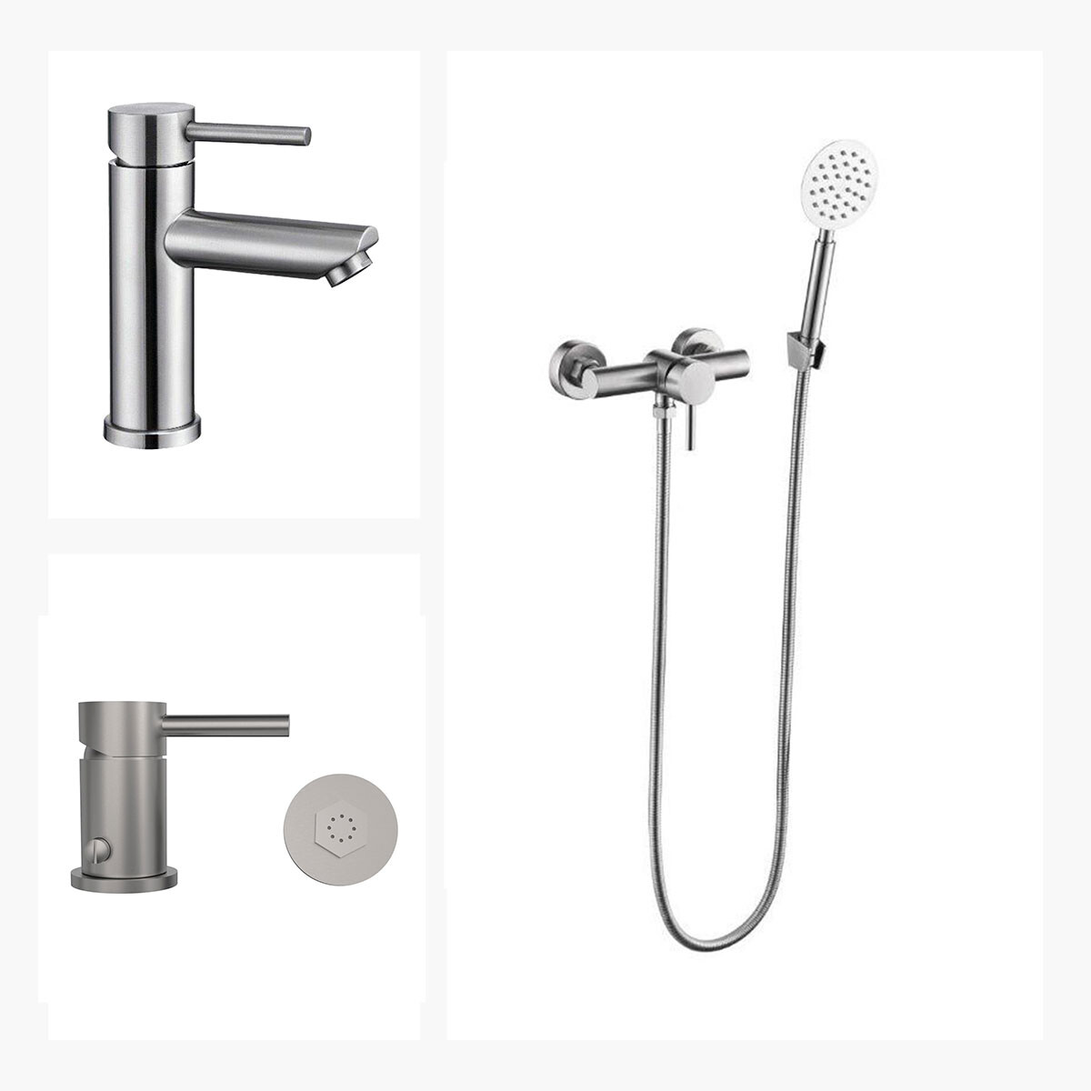 Juego De Griferia Lavatorio Bajo Ducha Exterior Y Bidet Serie Rione 