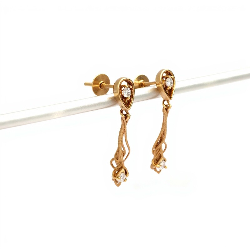 Caravanas colgantes Vintage de oro- Oro bajo - Zirconias - CA8097 conpiedra