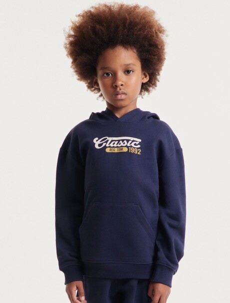 BUZO INFANTIL ESTAMPADO CON CAPUCHA AZUL
