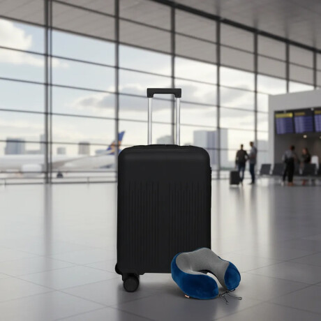 Set Valija Mediana Rígida + Almohadón Cervical Memoria Azul Negro