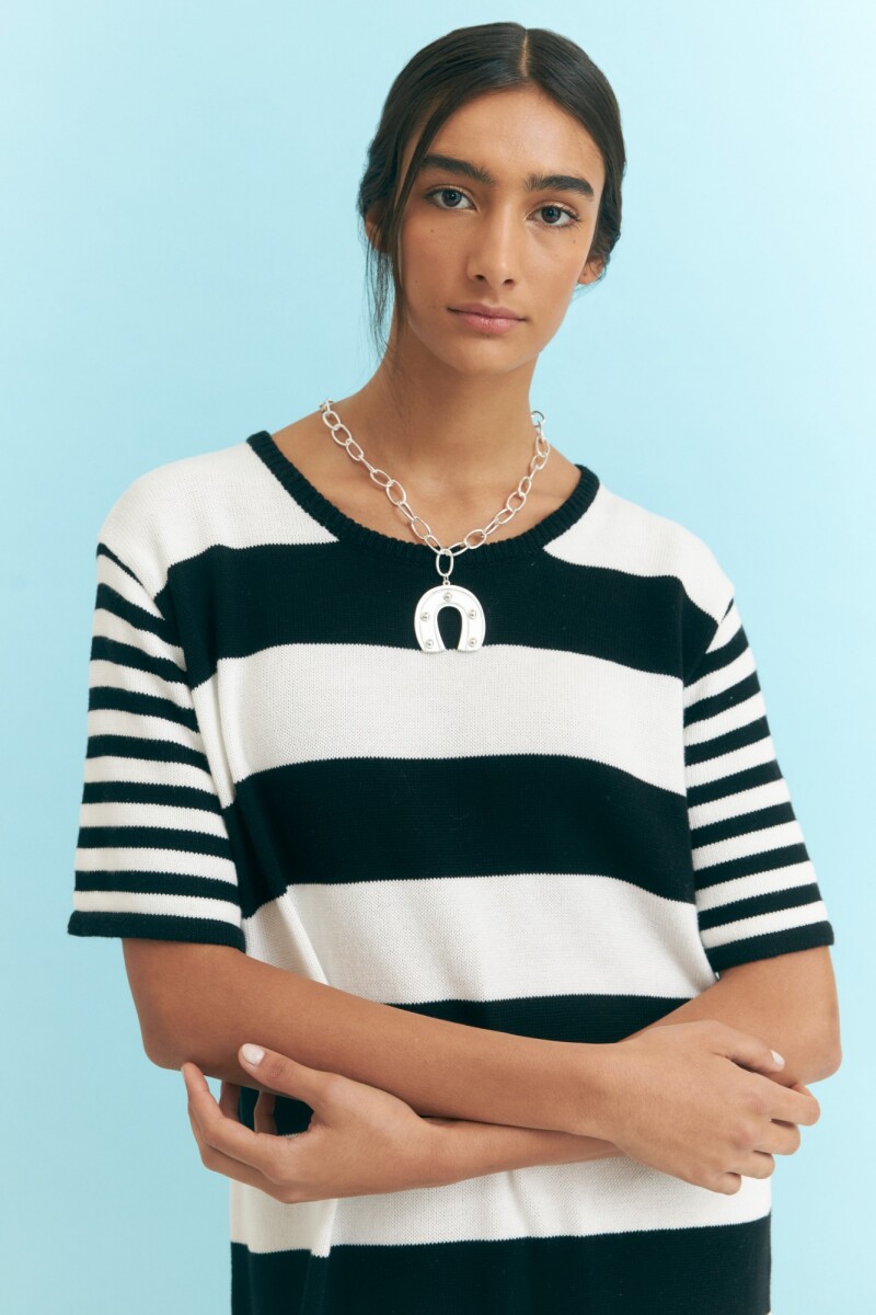 Vestido rayado algodón negro