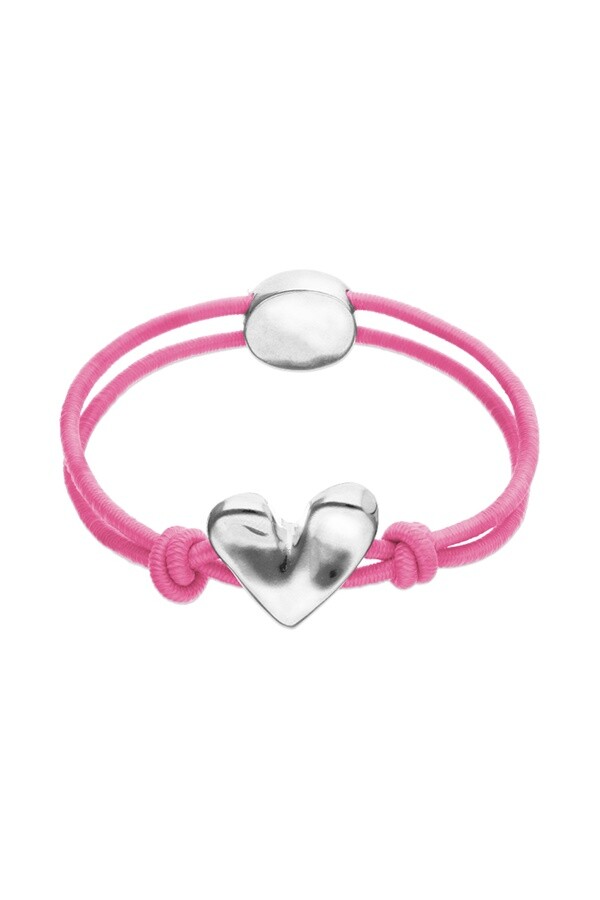 PULSERA DE HILO ELÁSTICO ROSA CON CORAZÓN BAÑADO EN PLATA DE LEY Pulsera