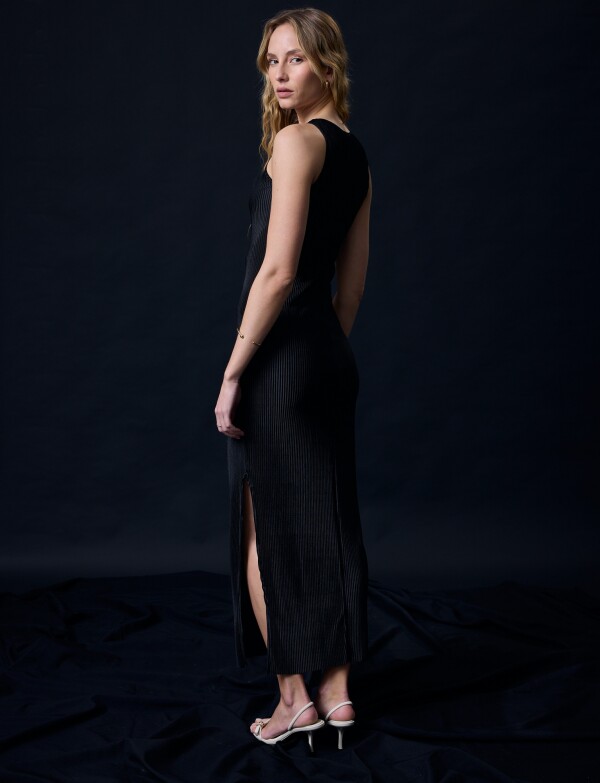 Vestido Saten Plisado NEGRO