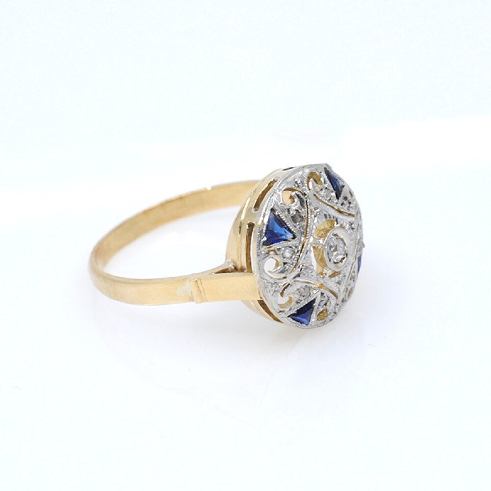 Anillo oro 18k brillantes, diamantes , zafiros sintéticos Anillo oro 18k brillantes, diamantes , zafiros sintéticos