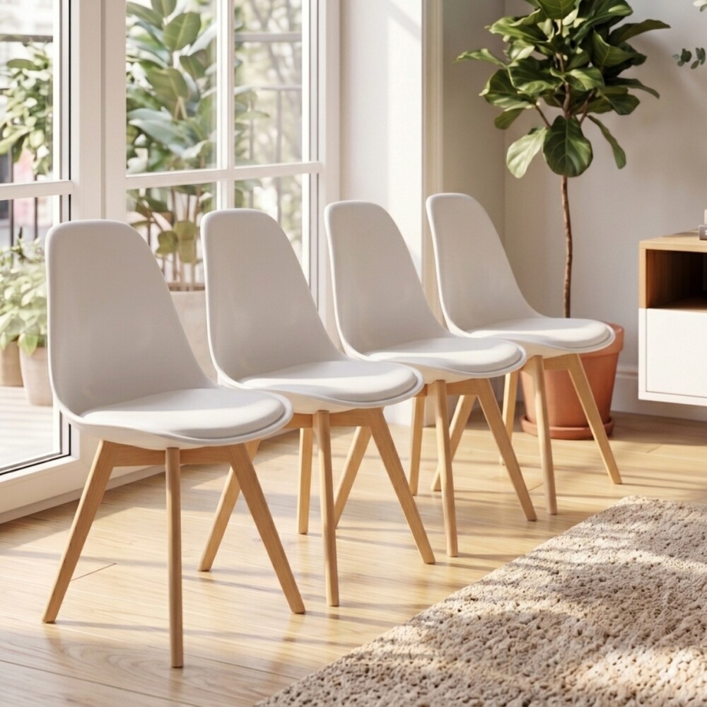 Silla Eames Pack 4 Unidades Acolchonada Calidad Premium Blanco
