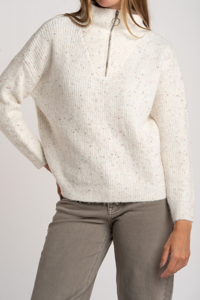 Sweater Texturado Cierre Beige Melange