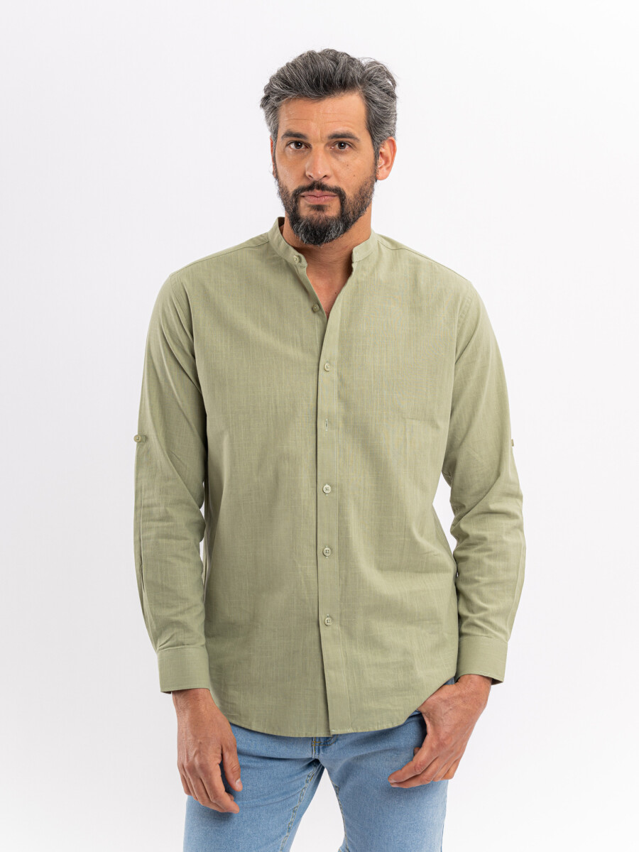 Camisa m/l efecto lino - oliva 
