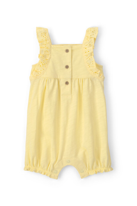 Monito bombachudo de algodón, amarillo, con tirantes de broderie Monito bombachudo de algodón, amarillo, con tirantes de broderie