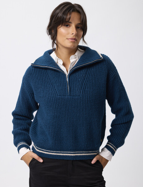 Sweater cuello cierre petroleo