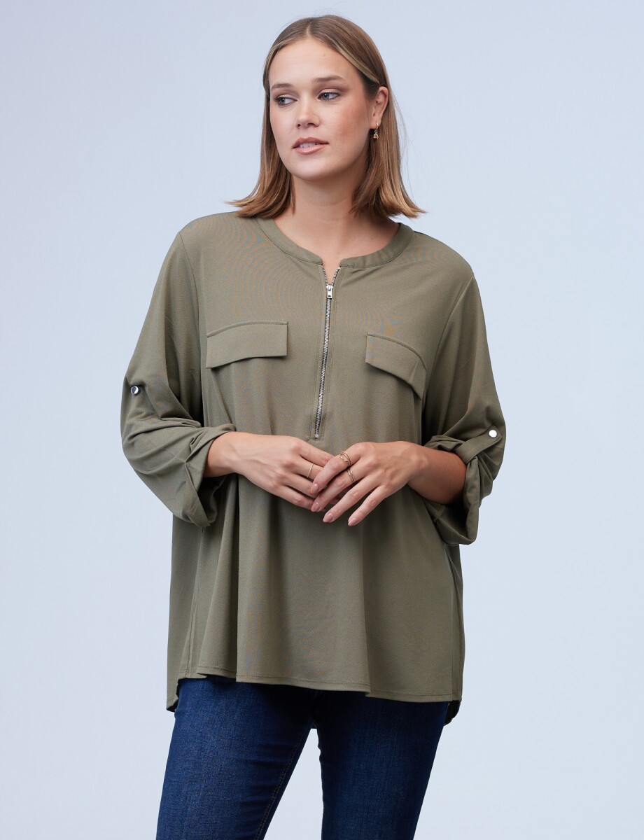 Blusa Oversize Zip - Oliva 