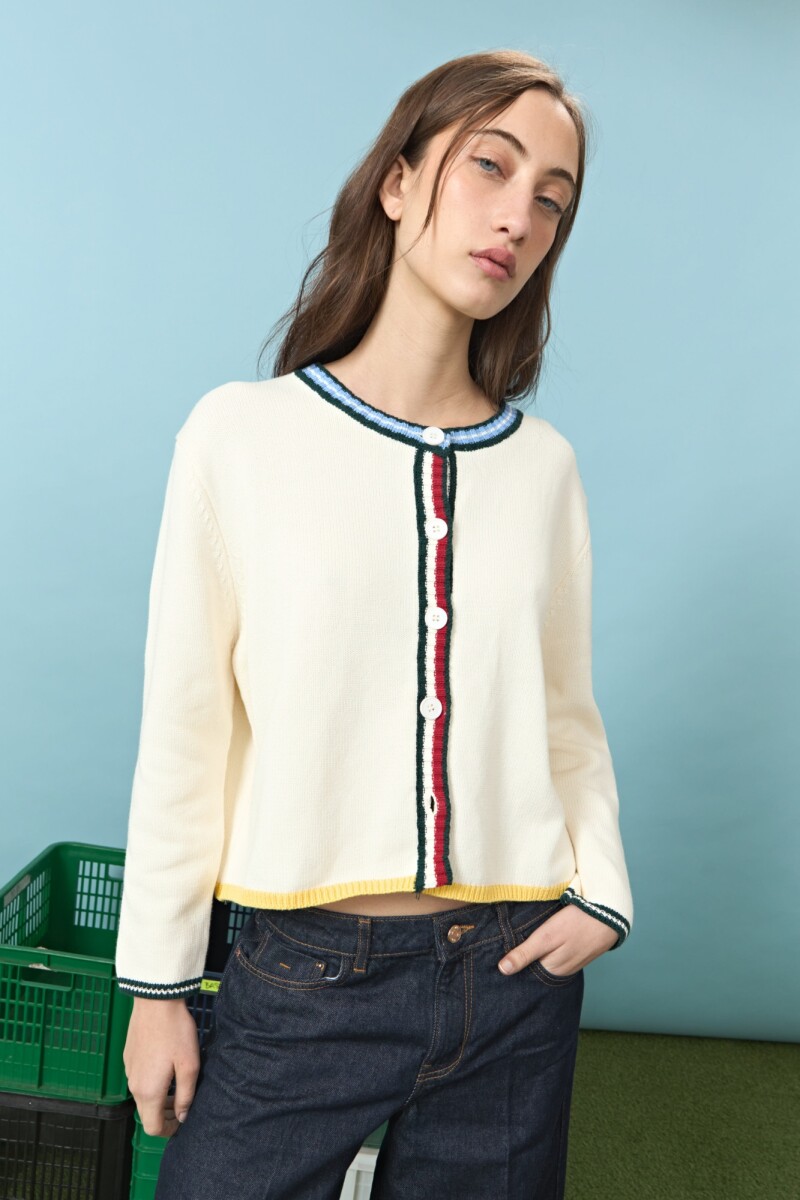 Cardigan de algodón con puños a contraste crudo