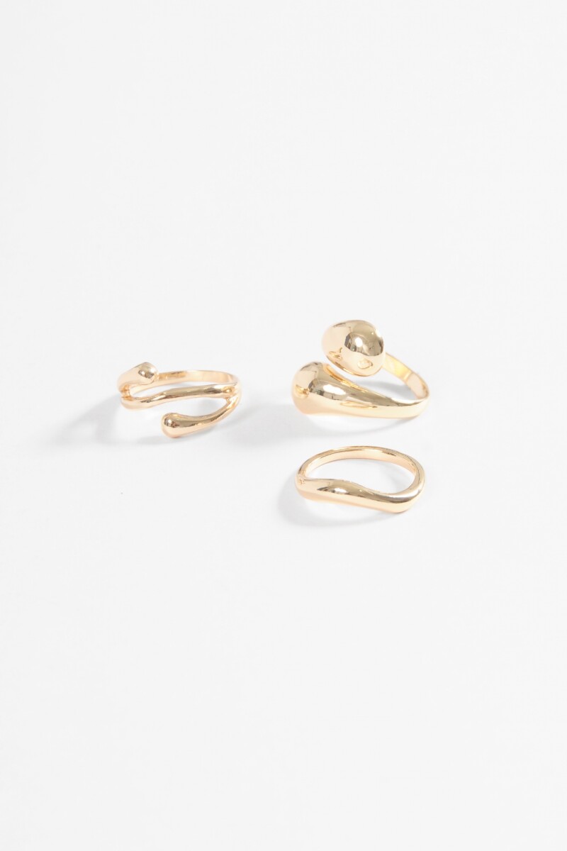 Set de 3 anillos curvo dorado