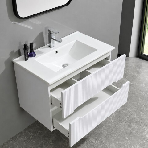 Mueble de baño 2 cajones Blanco Ripado 60cm Mueble De Baño 2 Cajones Blanco Ripado 60cm