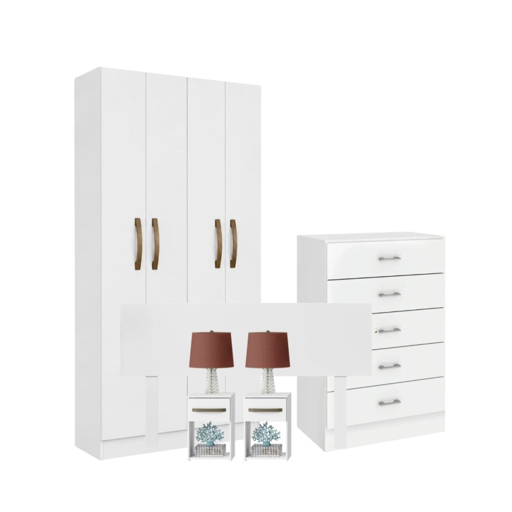 COMBO DORMITORIO - ROPERO 4 PUERTAS + CÓMODA + RESPALDO + 2 MESAS DE LUZ COMBO DORMITORIO - ROPERO 4 PUERTAS + CÓMODA + RESPALDO + 2 MESAS DE LUZ